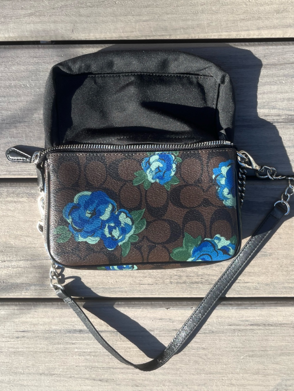 Coach; Signature Nolita 19; Brown/Blue Floral; Mini Bag; Accessory Silver Chain - Picture 13 of 13